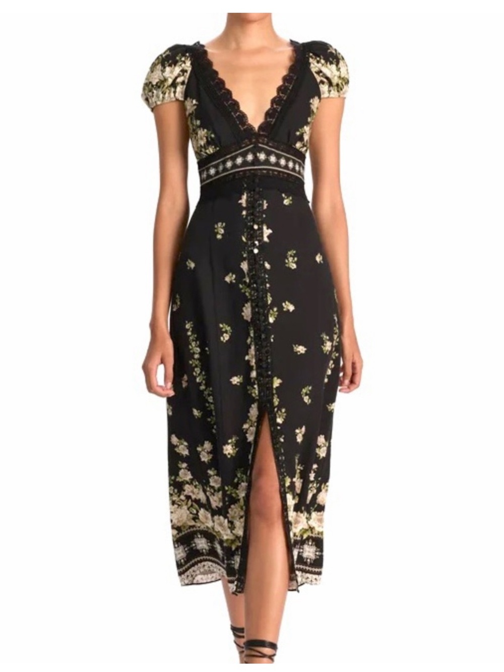 NWT Alice + Olivia Rose Midi Black Free Falling Dress